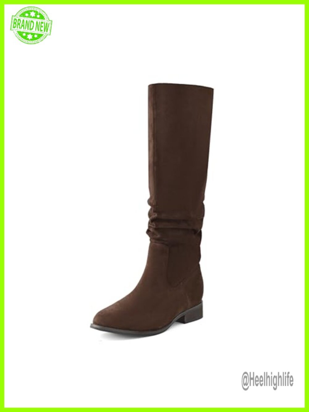 Knee High Slouch Boots Faux Suede Pointed Toe Low Heel Side Zip Womens